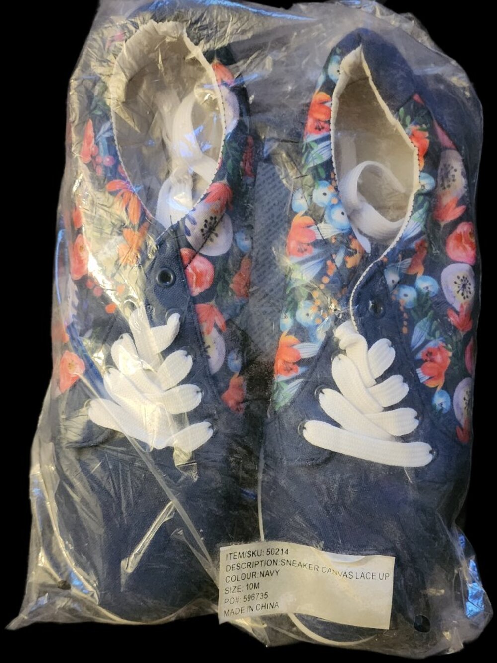 Canvas Floral Lace-Up Sneakers Navy Blue Size 10M Brand New